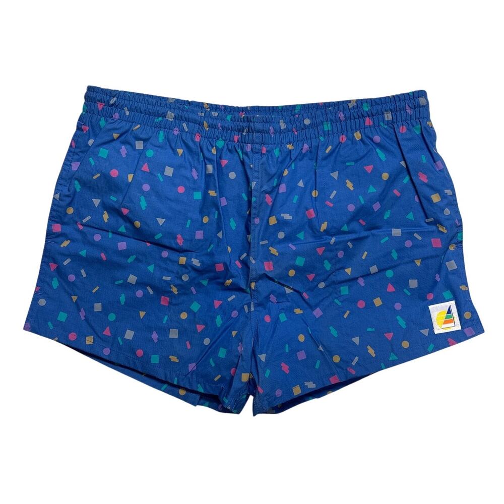 Vintage Sun Gear Shorts Medium Mens Blue Geometric Swim Trunks Made in Taiwan